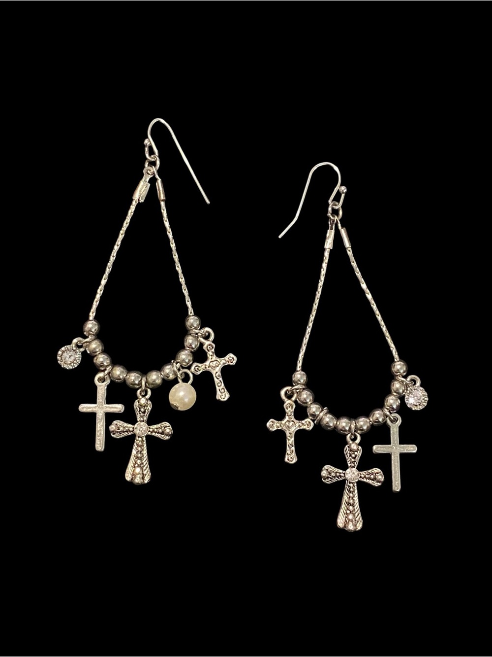 Silver Cross Charm Hoop Earrings — Women Jewelry